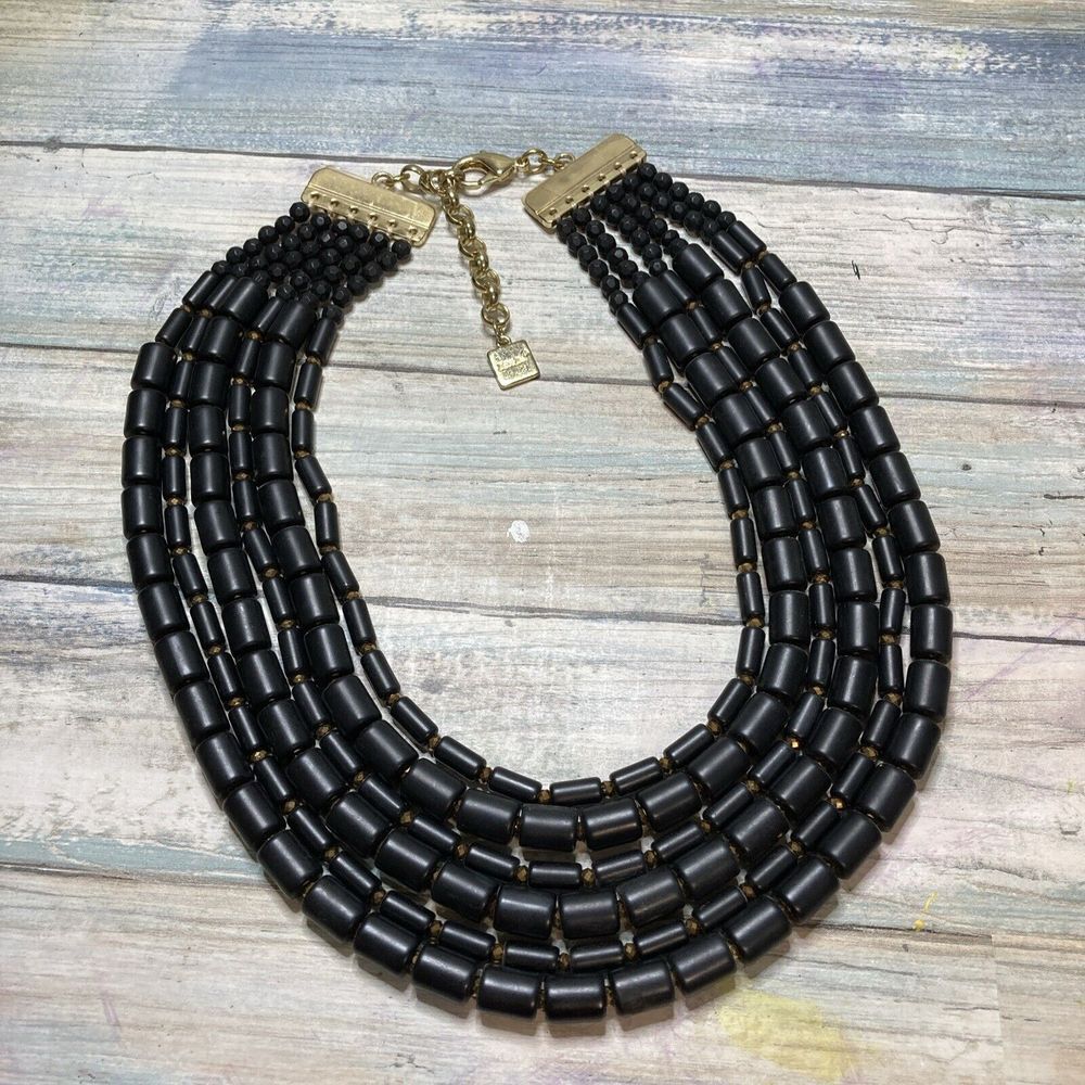 ZEZNII Black Multi Strand Gold Tone Crystals Necklace Sparkle NWOT‎ 20"
